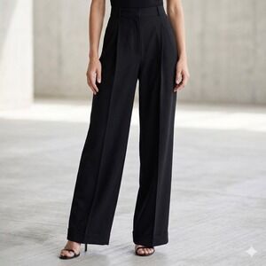 Sport Collection Womens Black Wide Leg Pleated Dress Pants Cuff Trousers Size 10